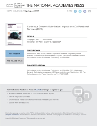 Cover image: Continuous Dynamic Optimization: Impacts on ADA Paratransit Services 9780309700818