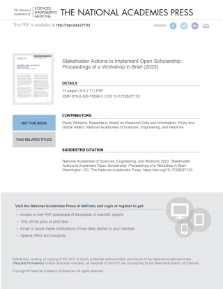 Titelbild: Stakeholder Actions to Implement Open Scholarship 9780309705943
