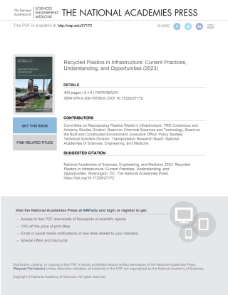 Cover image: Recycled Plastics in Infrastructure: Current Practices, Understanding, and Opportunities 9780309707268
