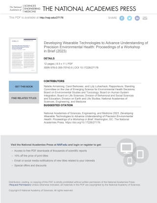 Imagen de portada: Developing Wearable Technologies to Advance Understanding of Precision Environmental Health 9780309707435