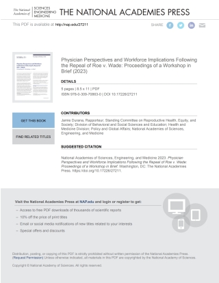 Imagen de portada: Physician Perspectives and Workforce Implications Following the Repeal of Roe v. Wade 9780309708630