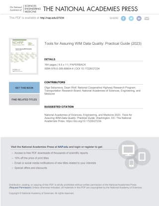 Cover image: Tools for Assuring WIM Data Quality: Practical Guide 9780309699044