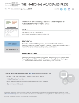 Imagen de portada: Framework for Assessing Potential Safety Impacts of Automated Driving Systems 9780309687386