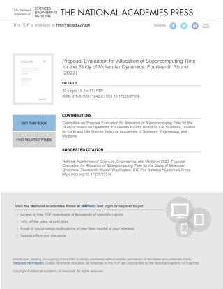 Imagen de portada: Proposal Evaluation for Allocation of Supercomputing Time for the Study of Molecular Dynamics 9780309712422