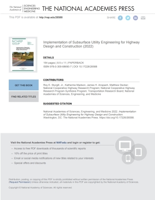 Cover image: Implementation of Subsurface Utility Engineering for Highway Design and Construction 9780309686907