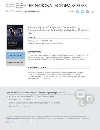 Omslagafbeelding: Elevating Equity in Transportation Decision Making: Recommendations for Federal Competitive Grant Programs 9780309714419