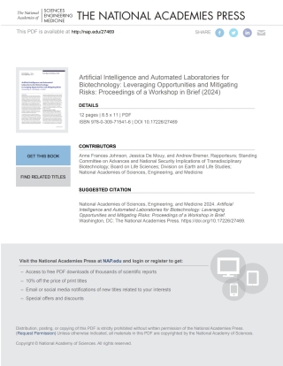 Imagen de portada: Artificial Intelligence and Automated Laboratories for Biotechnology: Leveraging Opportunities and Mitigating Risks 9780309715416
