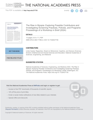 Imagen de portada: The Rise in Myopia: Exploring Possible Contributors and Investigating Screening Practices, Policies, and Programs 9780309717892