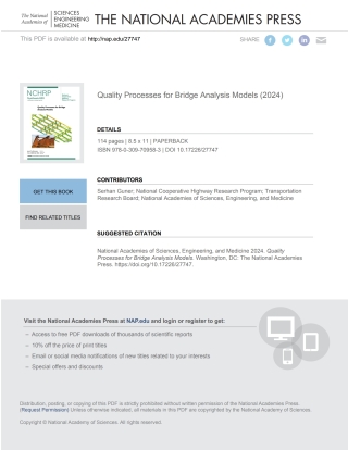 Imagen de portada: Quality Processes for Bridge Analysis Models 9780309709583