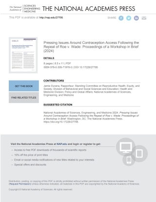 Imagen de portada: Pressing Issues Around Contraception Access Following the Repeal of Roe v. Wade 9780309719780