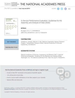Cover image: In-Service Performance Evaluation: Guidelines for the Assembly and Analysis of Data 9780309687355