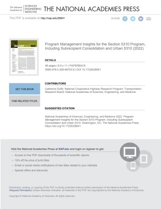 Cover image: Program Management Insights for the Section 5310 Program, Including Subrecipient Consolidation and Urban 5310 9780309687539