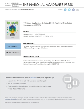 Imagen de portada: TR News September–October 2016: Applying Knowledge Management 9780309726283