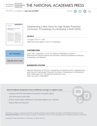 Cover image: Implementing a New Vision for High-Quality Preschool Curriculum 9780309728959