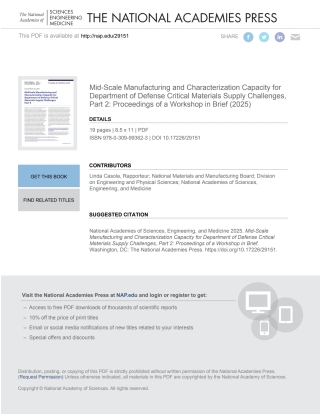Cover image: Mid-Scale Manufacturing and Characterization Capacity for Department of Defense Critical Materials Supply Challenges, Part 2 9780309993623