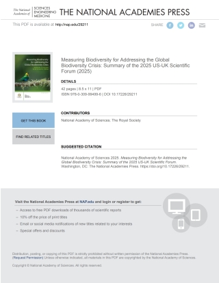 Imagen de portada: Measuring Biodiversity for Addressing the Global Biodiversity Crisis 9780309994996