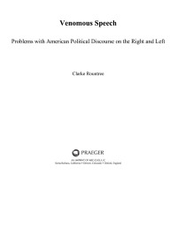 Cover image: Venomous Speech: Problems with American Political Discourse on the Right and Left [2 volumes] 9780313398667
