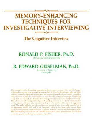 Cover image: Memory Enhancing Techniques for Investigative Interviewing;The Cognitive Interview 1st edition 9780398058005
