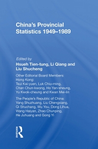 Cover image: China's Provincial Statistics, 1949-1989 1st edition 9780367161637