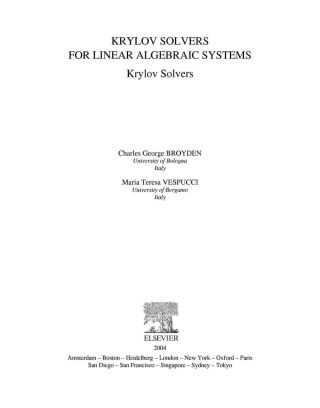 Cover image: Krylov Solvers for Linear Algebraic Systems: Krylov Solvers 9780444514745