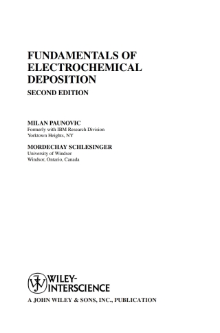 Cover image: Fundamentals of Electrochemical Deposition 2nd edition 9780471712213