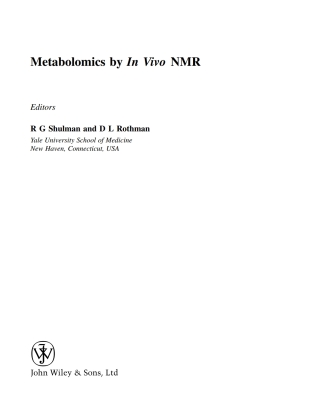 Cover image: Metabolomics by In Vivo NMR: The Goal of Proteomics 1st edition 9780470847190