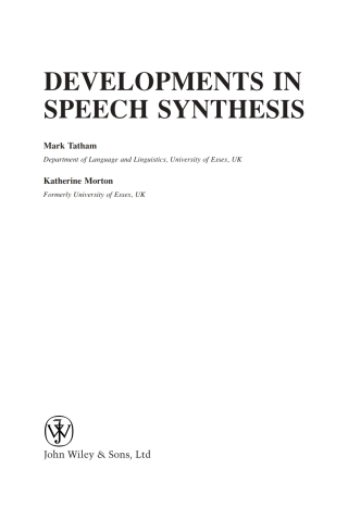 Imagen de portada: Developments in Speech Synthesis 1st edition 9780470855386