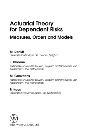 Imagen de portada: Actuarial Theory for Dependent Risks 1st edition 9780470014929