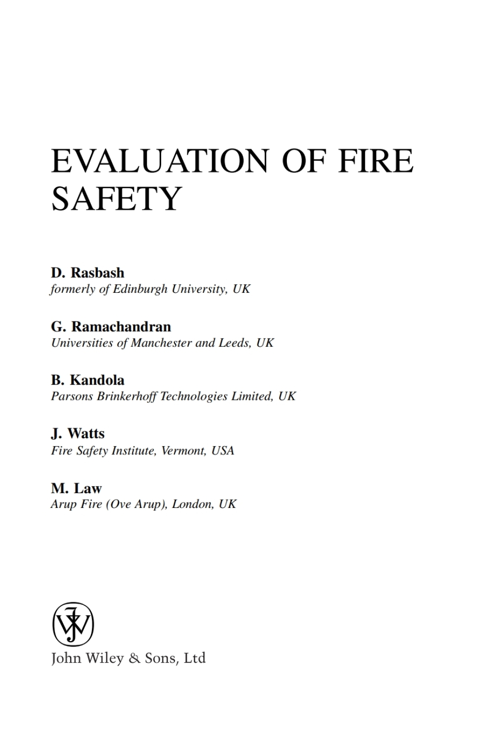 Evaluation of Fire Safety 1st Edition