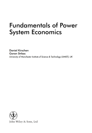 Cover image: Fundamentals of Power System Economics 1st edition 9780470845721