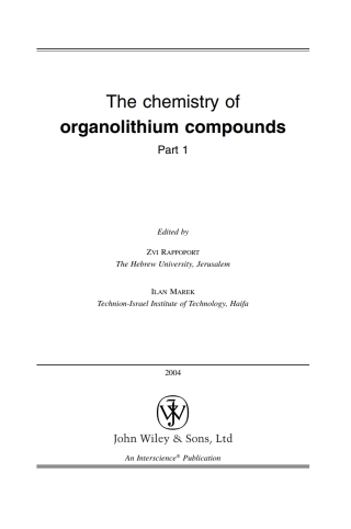 Cover image: The Chemistry of Organolithium Compounds 1st edition 9780470843390