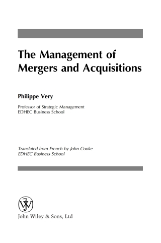 Cover image: The Management of Mergers and Acquisitions 1st edition 9780470024584