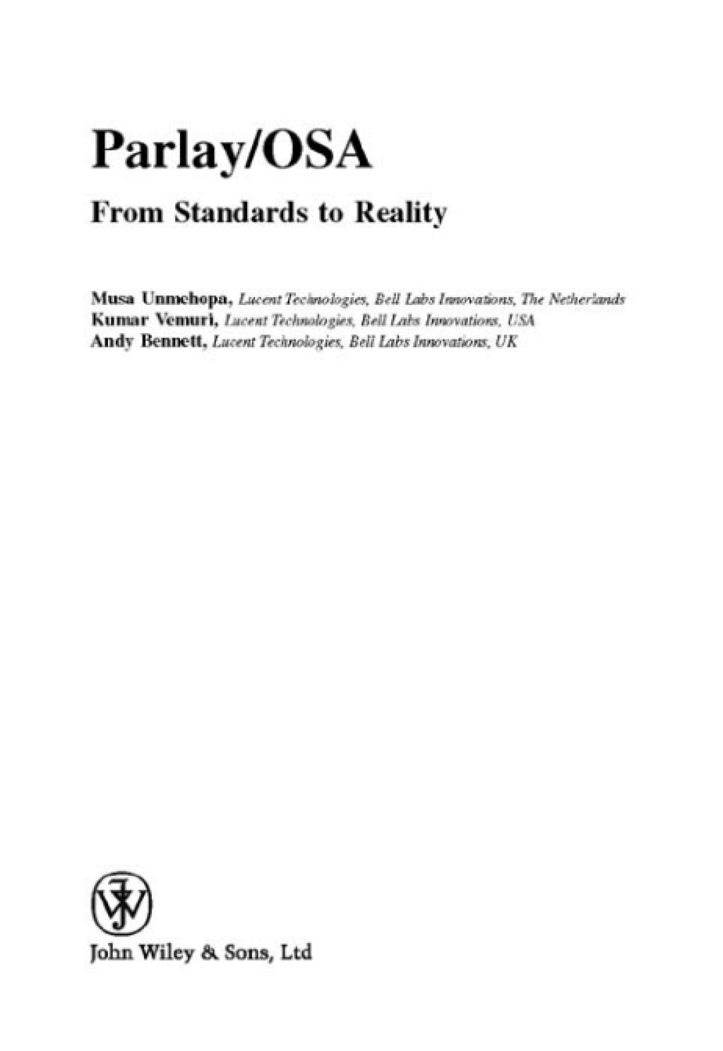 Parlay / OSA From Standards to Reality 1st Edition