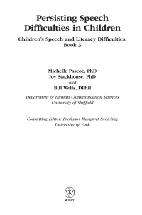 Cover image: Persisting Speech Difficulties in Children 1st edition 9780470027448