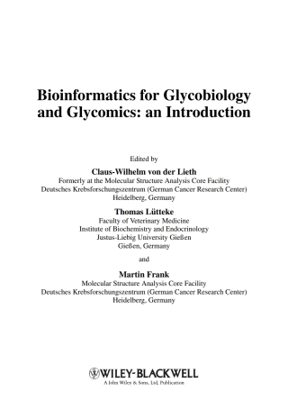 Cover image: Bioinformatics for Glycobiology and Glycomics: An Introduction 1st edition 9780470016671