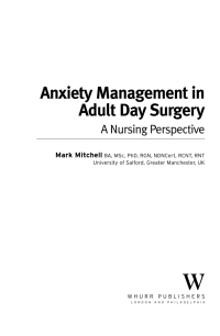 Imagen de portada: Anxiety Management in Adult Day Surgery 1st edition 9781861564634