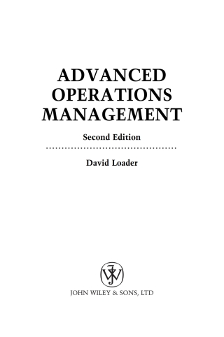 Cover image: Advanced Operations Management 2nd edition 9780470026540