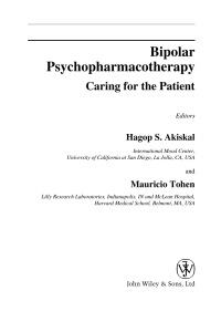 Imagen de portada: Bipolar Psychopharmacotherapy: Caring for the Patient 1st edition 9780470856079