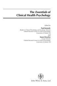 Cover image: The Essentials of Clinical Health Psychology 1st edition 9780470025369