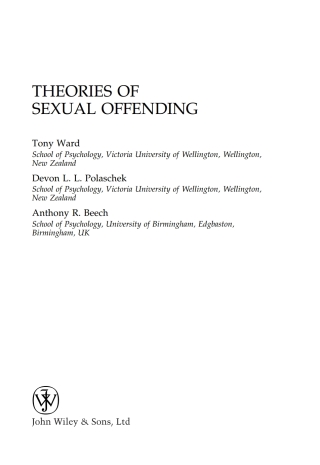 Cover image: Theories of Sexual Offending 1st edition 9780470094815
