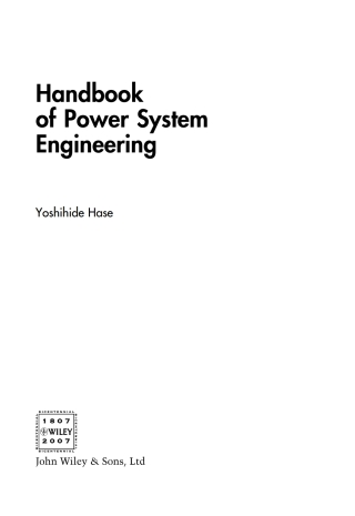 Cover image: Handbook of Power System Engineering 1st edition 9780470027424