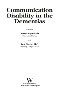 Cover image: Communication Disability in the Dementias 1st edition 9781861565068