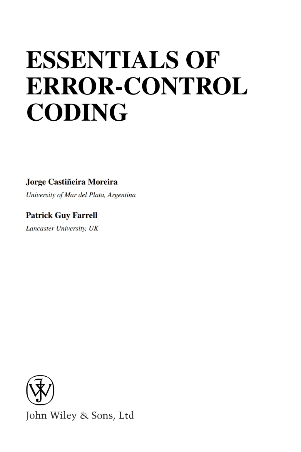 Essentials of Error-Control Coding 1st Edition