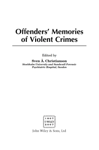 Cover image: Offenders' Memories of Violent Crimes 1st edition 9780470015070