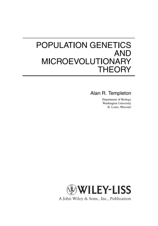 Cover image: Population Genetics and Microevolutionary Theory 1st edition 9780471409519