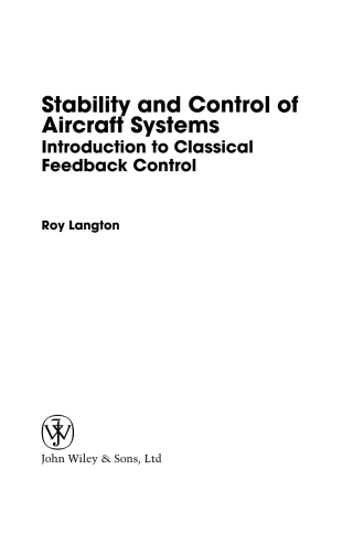 صورة الغلاف: Stability and Control of Aircraft Systems 1st edition 9780470018910