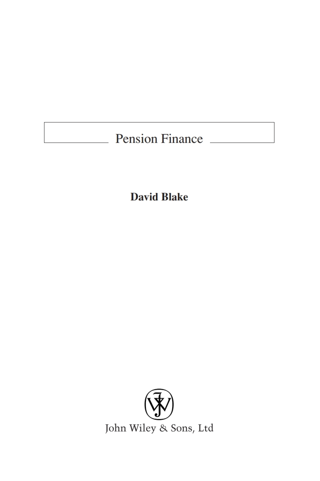 Pension Finance 1st Edition