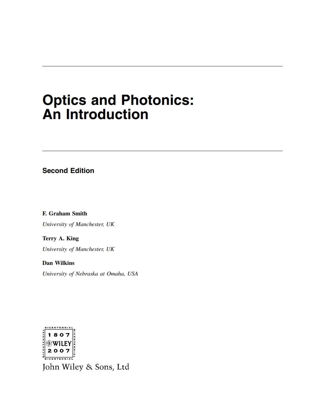 Optics and Photonics An Introduction 2nd Edition