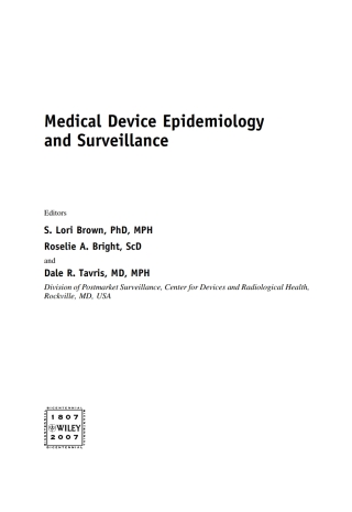 Cover image: Medical Device Epidemiology and Surveillance 1st edition 9780470015957
