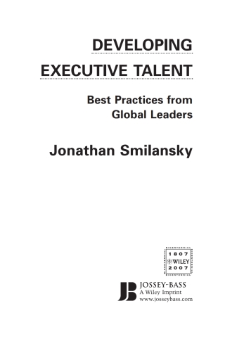 Imagen de portada: Developing Executive Talent 1st edition 9780470033180